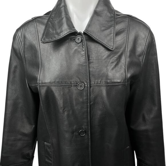 Andrew Marc Women's Black Faux Vegan Leather Button Down Moto Coat Jacket Size S - Picture 3 of 5